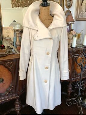 Vintage Classic Boho Bridal Wedding Ivory Cashmere Virgin Wool Trench Peacoat